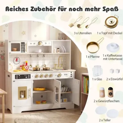 Dětská kuchyňka se světlem a zvukem Dřevěná kuchyňka s vařičem a dřezem Dětská kuchyňka včetně 14 kusů příslušenství Bílá