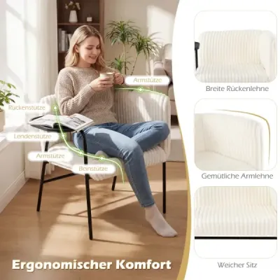 Moderní lounge sofa s podnosem Akcentní židle čalouněná manšestrovou látkou Křeslo se stabilním kovovým rámem Béžová