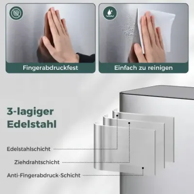 60L kuchyňský odpadkový koš z nerezové oceli s pedálem a víkem Softclose, 2 přihrádky, systém třídění odpadu, stříbrný