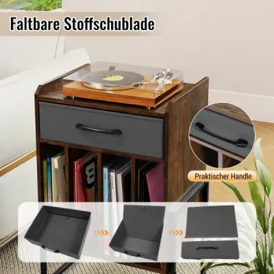 Stojan na gramofon, polička na desky se 4 přihrádkami, pojme až 160 alb, vinylová skříňka do obývacího pokoje, hnědá