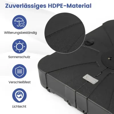 Stojan na slunečník s kolečky 130 kg, HDPE, čtverec 84 cm, plnitelný, pro zahradu, terasu, k bazénu, černý