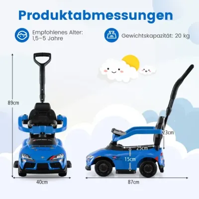 Odrážedlo 3 v 1 s madlem, bezpečnostním madlem a úložným prostorem pod sedadlem, modré