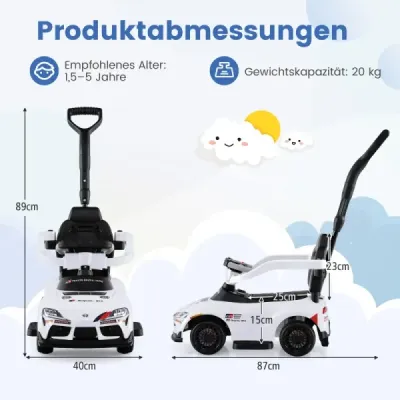 Odrážedlo 3 v 1 s madlem, Odrážedlo s úložným prostorem pod sedadlem a bezpečnostní madlem, bílé