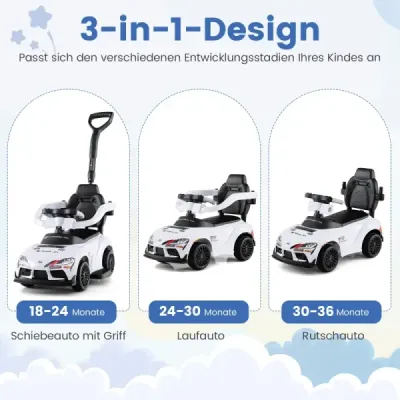 Odrážedlo 3 v 1 s madlem, Odrážedlo s úložným prostorem pod sedadlem a bezpečnostní madlem, bílé