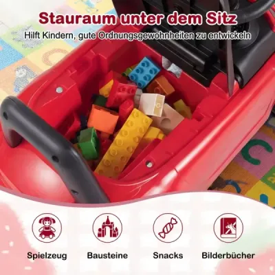 Odrážedlo se světlem, ochranou proti převrácení a úložným prostorem pod sedadlem. Červená odrážedla pro děti.