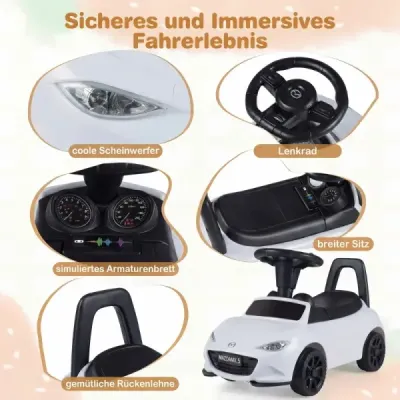 Odrážedlo se světlem, ochranou proti převrácení a úložným prostorem pod sedadlem. Dětská odrážedla, bílá.
