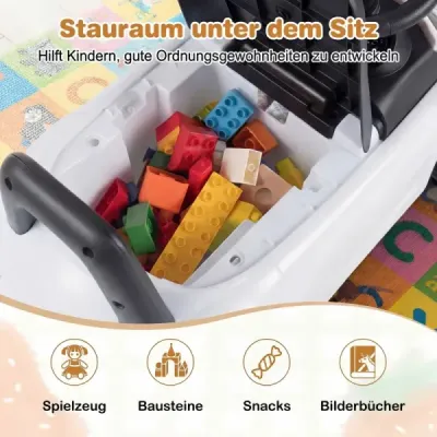 Odrážedlo se světlem, ochranou proti převrácení a úložným prostorem pod sedadlem. Dětská odrážedla, bílá.