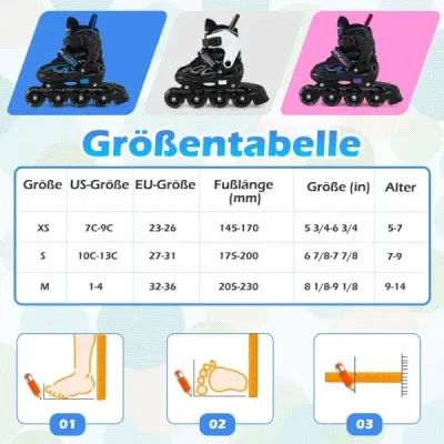 Dětské kolečkové brusle, 4 nastavitelné velikosti, inline brusle se svítícími kolečky, velikost S (EU 27-31)