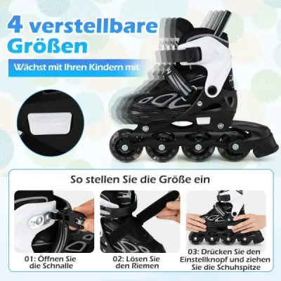 Dětské kolečkové brusle, 4 nastavitelné velikosti, inline brusle se svítícími kolečky, velikost S (EU 27-31)