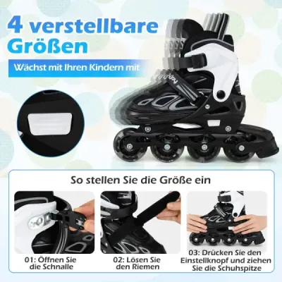 Dětské kolečkové brusle, 4 nastavitelné velikosti, inline brusle se svítícími kolečky, velikost M (EU 32-36)