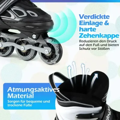 Dětské kolečkové brusle, 4 nastavitelné velikosti, inline brusle se svítícími kolečky, velikost M (EU 32-36)