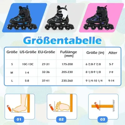 Dětské kolečkové brusle, 4 nastavitelné velikosti, inline brusle se svítícími kolečky, velikost L (EU 37-41)