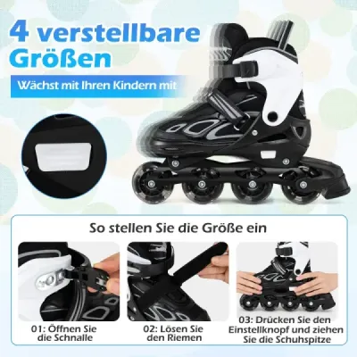 Dětské kolečkové brusle, 4 nastavitelné velikosti, inline brusle se svítícími kolečky, velikost L (EU 37-41)