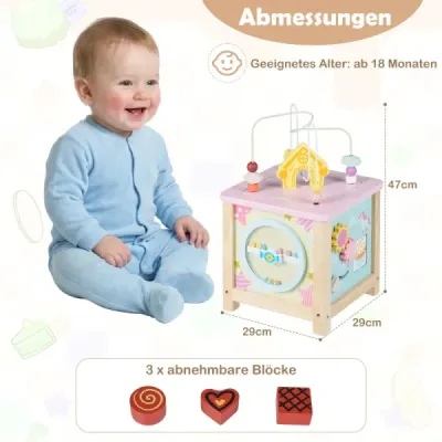 Dřevěná kostka s aktivitou Montessori pro motorické dovednosti pro batolata od 18 měsíců, vzdělávací hračka pro chlapce a dívky, vícebarevná