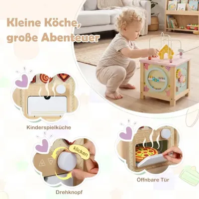 Dřevěná kostka s aktivitou Montessori pro motorické dovednosti pro batolata od 18 měsíců, vzdělávací hračka pro chlapce a dívky, vícebarevná