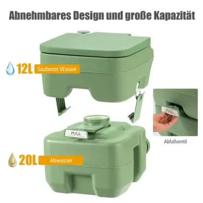 Camping WC Cestovní toaleta Mobilní toaleta WC Přenosná venkovní toaleta 20 L-šedá