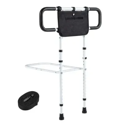 Skládací zábrana k posteli pro seniory, madlo s odnímatelným úložným vakem, bílá