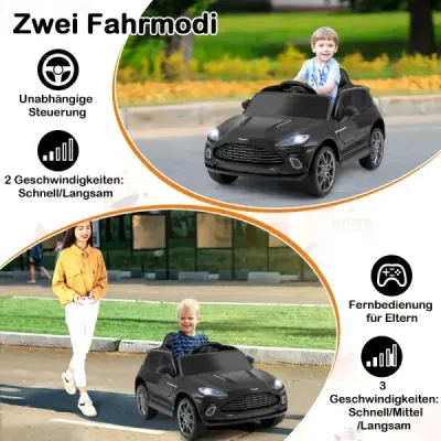 Elektrické dětské auto s licencí Aston Martin s klaksonem, hudbou a LED světly, černé