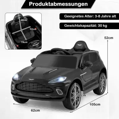 Elektrické dětské auto s licencí Aston Martin s klaksonem, hudbou a LED světly, černé