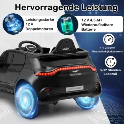 Elektrické dětské auto s licencí Aston Martin s klaksonem, hudbou a LED světly, černé