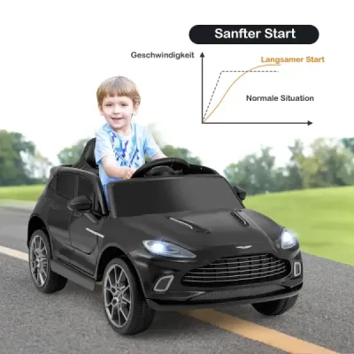 Elektrické dětské auto s licencí Aston Martin s klaksonem, hudbou a LED světly, černé