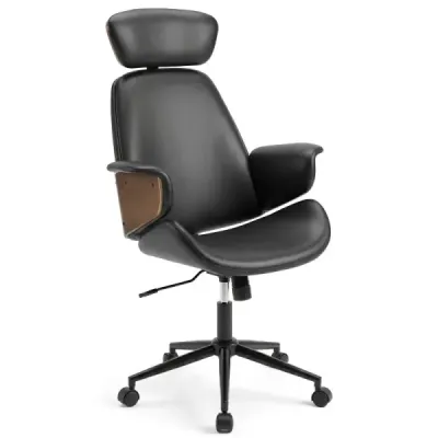 Ergonomická kancelářská židle se zaoblenými područkami, opěradlem a opěrkou hlavy. Kancelářská židle, otočná židle.