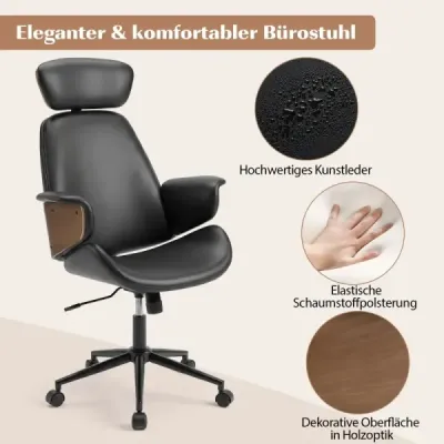 Ergonomická kancelářská židle se zaoblenými područkami, opěradlem a opěrkou hlavy. Kancelářská židle, otočná židle.