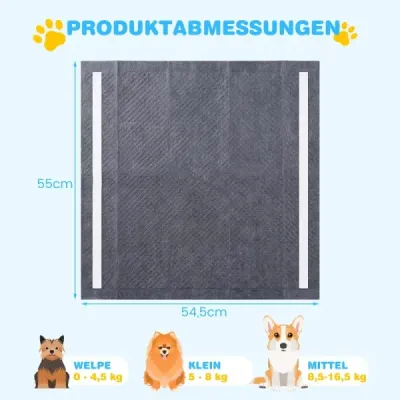 150 KS podložek na močení pro psy s aktivním uhlím, 6vrstvé, rychleschnoucí, 60 x 60 cm