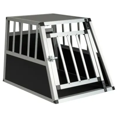 Přepravní box pro psy s uzamykatelnými dvířky a odnímatelnou přepážkou, hliníkový box pro psy, 69,5 x 54 x 50,5 cm