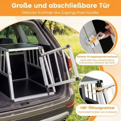 Přepravní box pro psy s uzamykatelnými dvířky a odnímatelnou přepážkou, hliníkový box pro psy, 69,5 x 54 x 50,5 cm