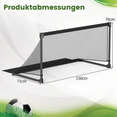 Skládací fotbalová branka 150x71x76cm, kovový rám, odolná proti povětrnostním vlivům, PE síť, hroty na zem, snadná montáž černá