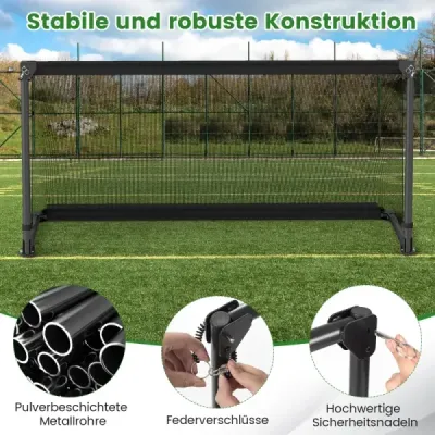 Skládací fotbalová branka 150x71x76cm, kovový rám, odolná proti povětrnostním vlivům, PE síť, hroty na zem, snadná montáž černá