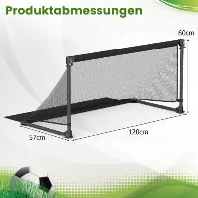 Skládací fotbalová branka 120x57x60cm kovový rám PE síť s hroty na zem pro venkovní trénink černá