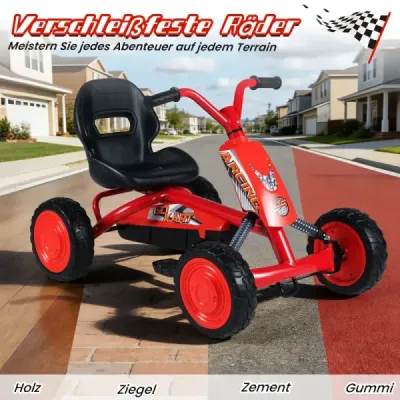 Dětská motokára s nastavitelným sedadlem, pedálem, pneumatikami pro jízdu vpřed a vzad, venkovní, pro děti 3-8 let, červená