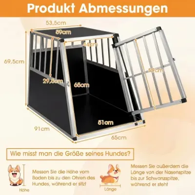 Přepravní box pro psy s uzamykatelnými dvířky a odnímatelnou přepážkou, hliníkový box pro psy, 91 x 65 x 69,5 cm