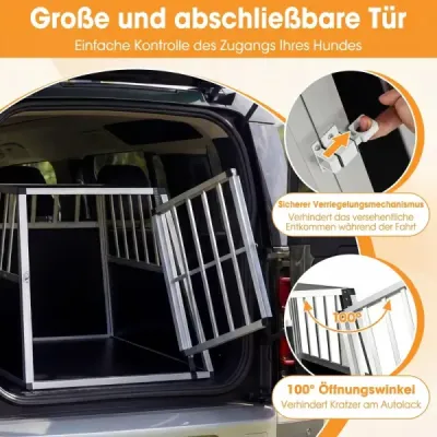 Přepravní box pro psy s uzamykatelnými dvířky a odnímatelnou přepážkou, hliníkový box pro psy, 91 x 65 x 69,5 cm
