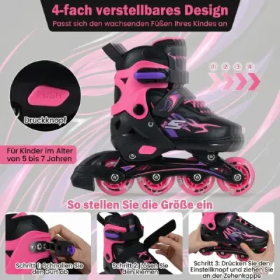 Dětské inline brusle, věk 5-7 let, nastavitelné ve 4 směrech, svítící kolečka, bezpečnostní prvky, použití uvnitř i venku
