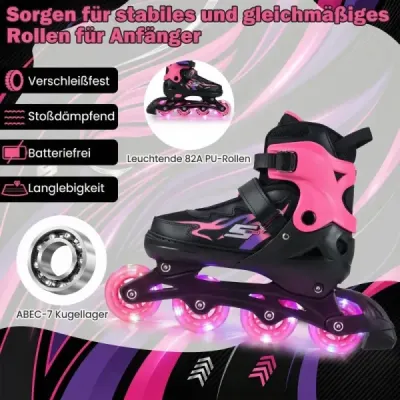 Dětské inline brusle, věk 5-7 let, nastavitelné ve 4 směrech, svítící kolečka, bezpečnostní prvky, použití uvnitř i venku