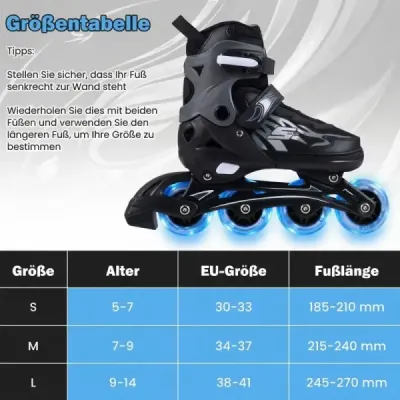 Dětské inline brusle, věk 7-9 let, nastavitelné ve 4 směrech, svítící kolečka použití uvnitř i venku, pro začátečníky, šedé