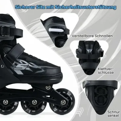 Dětské inline brusle, věk 7-9 let, nastavitelné ve 4 směrech, svítící kolečka použití uvnitř i venku, pro začátečníky, šedé