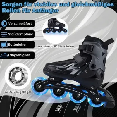 Dětské inline brusle, věk 7-9 let, nastavitelné ve 4 směrech, svítící kolečka použití uvnitř i venku, pro začátečníky, šedé