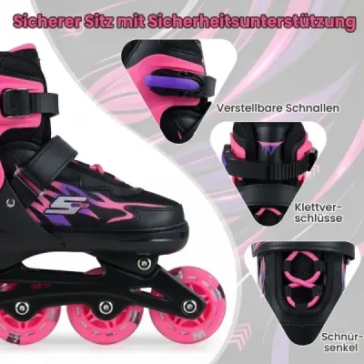 Dětské inline brusle, věk 7-9 let, nastavitelné ve 4 směrech, svítící kolečka použití uvnitř i venku, pro začátečníky, růžové