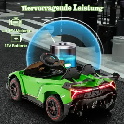 Dětské elektrické auto Lamborghini s dálkovým ovládáním, LED světlomety, klaksonem a hudbou - zelené