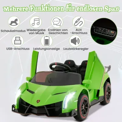 Dětské elektrické auto Lamborghini s dálkovým ovládáním, LED světlomety, klaksonem a hudbou - zelené