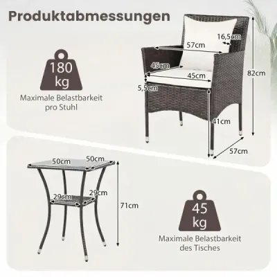 3dílná sada zahradního nábytku: 2 ratanové židle, skleněný stůl, polštáře, venkovní design pro zahradu, verandu, bazén, mix šedá