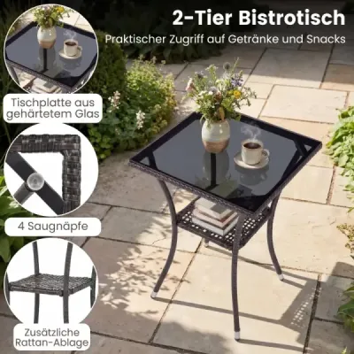 3dílná sada zahradního nábytku: 2 ratanové židle, skleněný stůl, polštáře, venkovní design pro zahradu, verandu, bazén, mix šedá