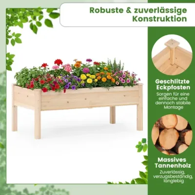 Sada 2 dřevěných vyvýšených záhonů s nohami, 122x62x48cm, nosnost 130kg, na zahradu, balkon, terasu, přírodní povrch