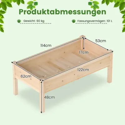 Sada 2 dřevěných vyvýšených záhonů s nohami, 122x62x48cm, 130kg, na zahradu, balkon, terasu, přírodní povrch