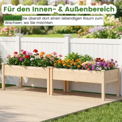Sada 2 dřevěných vyvýšených záhonů s nohami, 122x62x48cm, 130kg, na zahradu, balkon, terasu, přírodní povrch