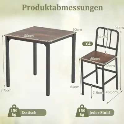 Barevná 5dílná jídelní souprava, kovový rám, industriální styl, 4 barové židle, prostorově úsporná, do jídelny